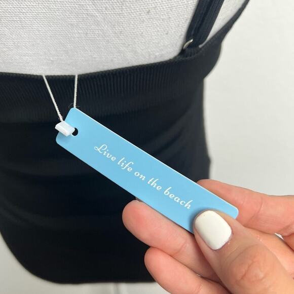 RIBBED BLACK ONE PIECE WOMEN TIE FRONT SWIMSUIT SIZE MEDIUM BRAND NEW - Picture 2 of 6